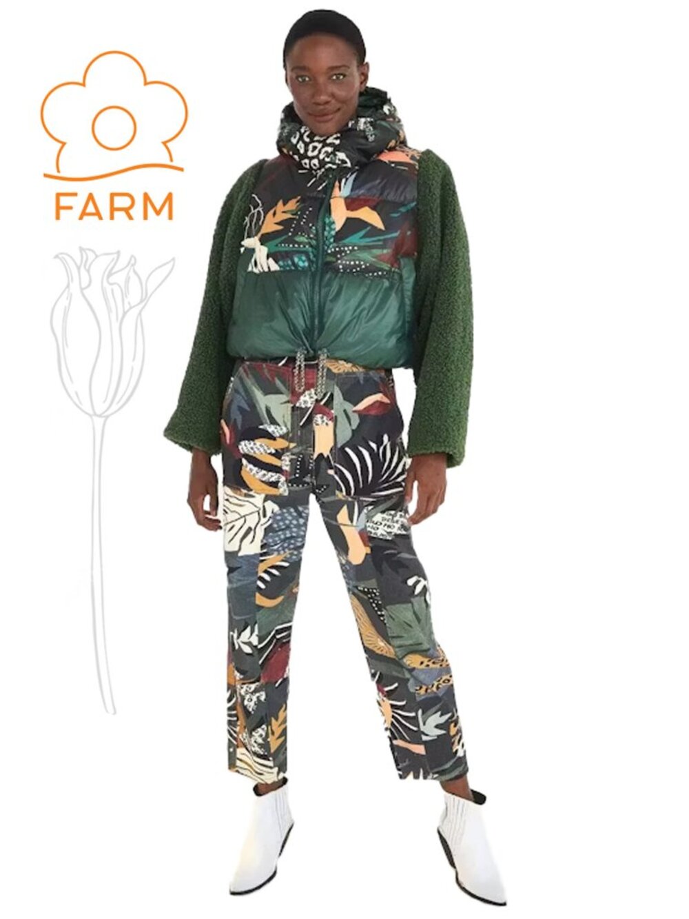 FARM RIO Tropical Forest Puffer Green Outerwear